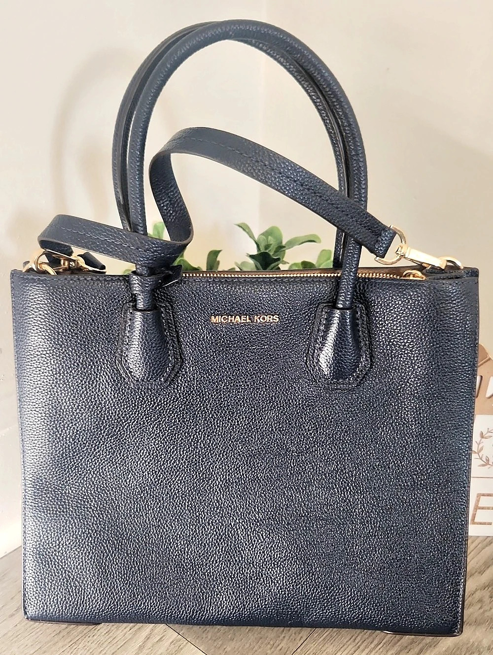 Michael Kors Mercer Medium Leather Accordion Crossbody Tote Blue